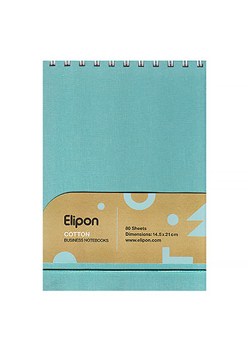 دفتر یادداشت 80 برگ رقعی سیمی جلد پارچه ای آبی روشن الیپون کد 274
